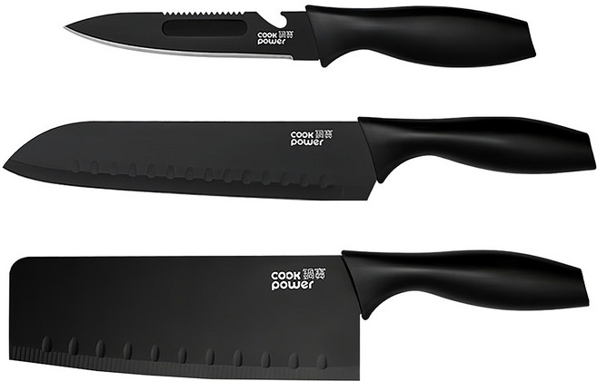 cook power 鍋寶 黑武士刀具三件組 WP-3300, 切刀(29.5 x 6.6cm) + 主廚刀(31.2 x 4.6cm) + 萬用刀(23 x 3cm), 1組
