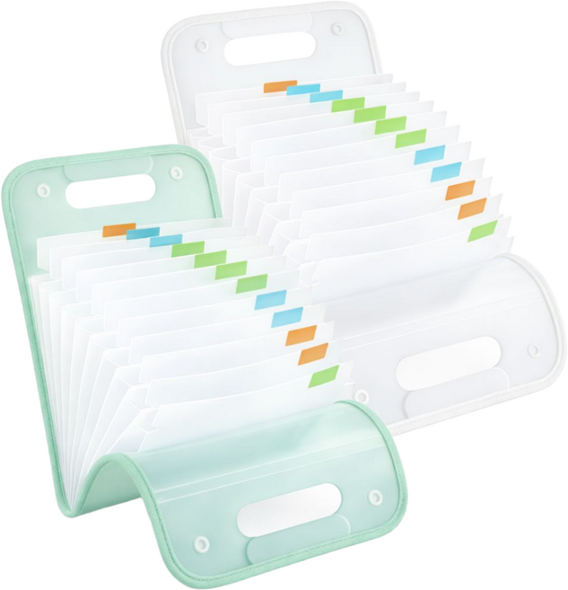 아코디언 파일 가방, 화이트, 그린, 2개