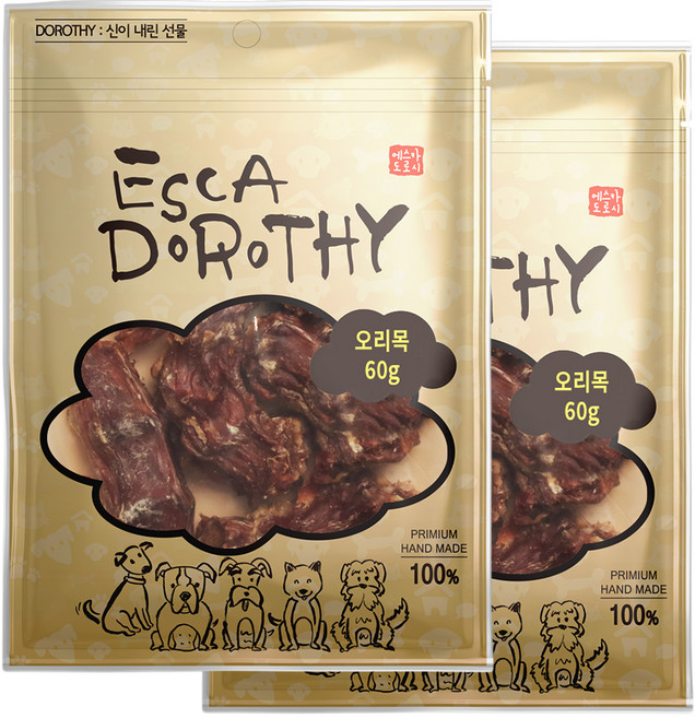 에스카도로시 강아지 국내산 수제간식, 오리목, 60g, 2개
