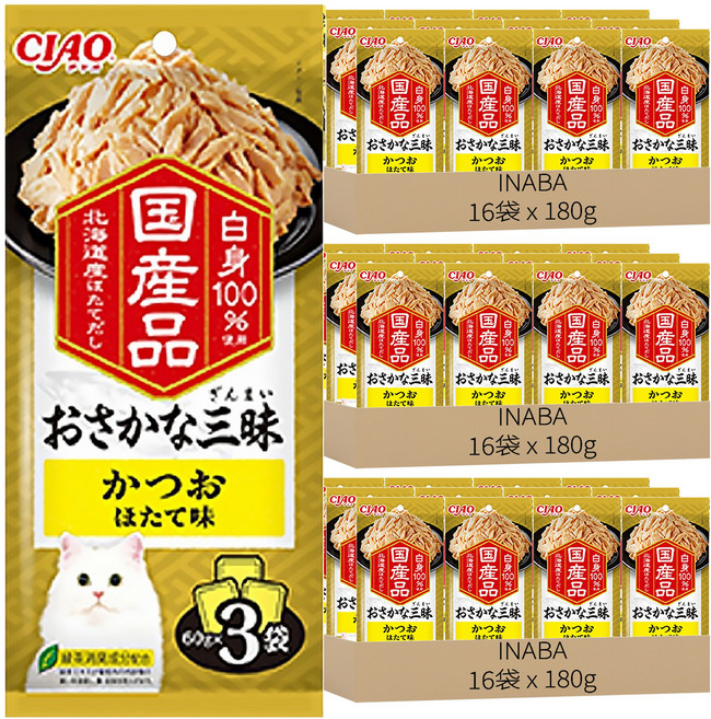 INABA CIAO 啾嚕 豪華魚三昧餐包, 180g, 48袋, 鰹魚 + 干貝