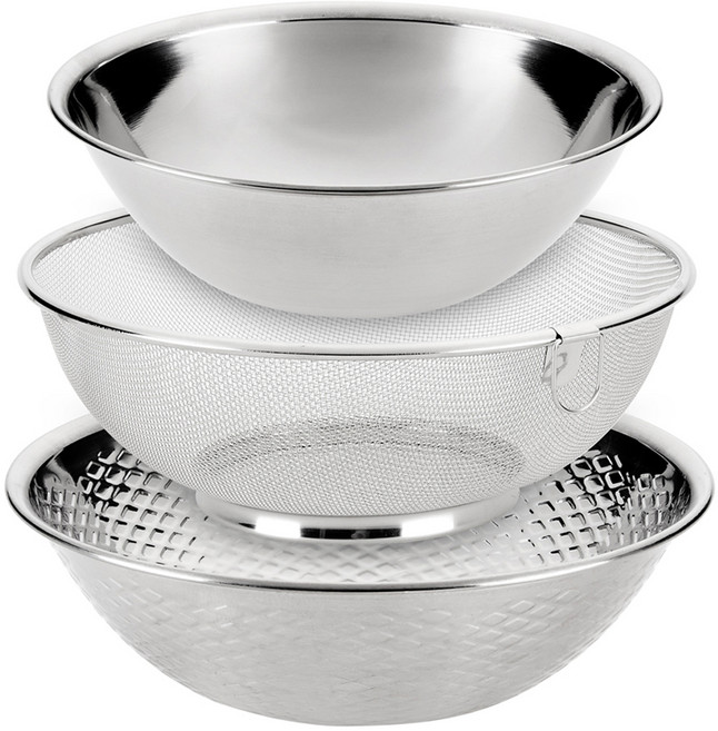 스텐팩토리 스텐 믹싱볼 3종 세트, 믹싱볼 + 배수 바구니 + 쌀함박, 1세트