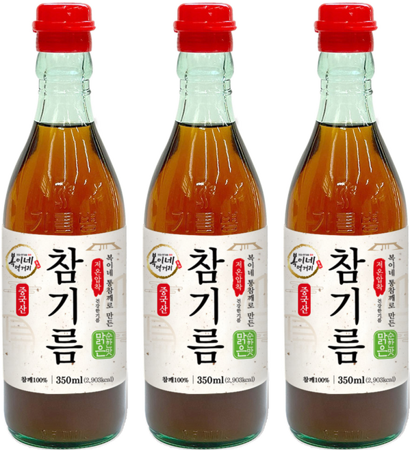 복이네먹거리 통깨로 만든 저온압착 순한맛 맑은참기름, 350ml, 3개