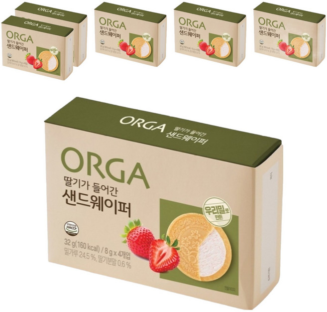 올가홀푸드 딸기가 들어간 샌드웨이퍼, 딸기맛, 32g, 6개