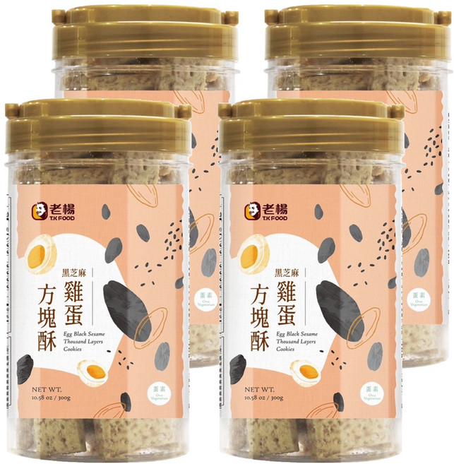 老楊 雞蛋黑芝麻方塊酥, 300g, 4罐