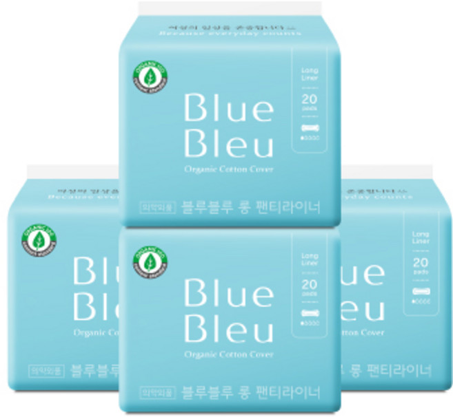 블루블루 유기농 순면커버 팬티라이너, 롱, 20개입, 4개