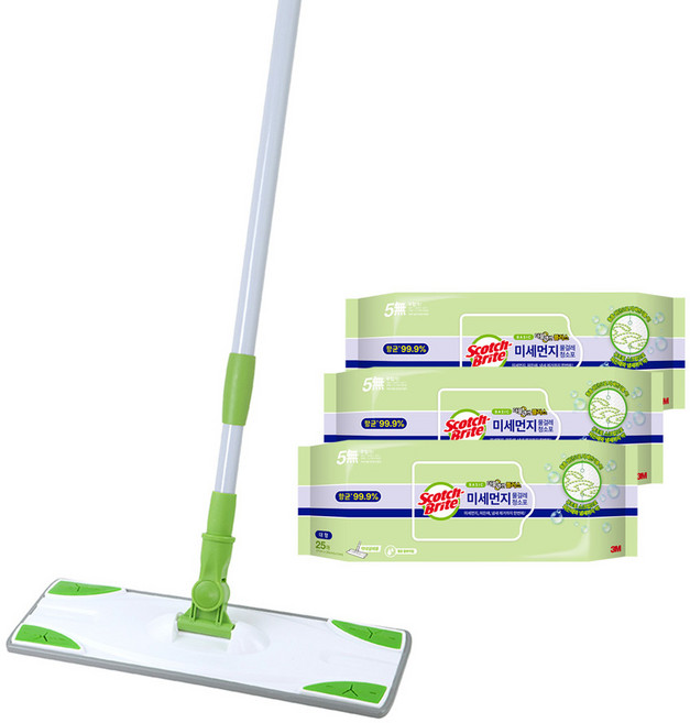 쓰리엠 베이직 막대걸레 대형 + 물걸레 청소포 대형 25매 x 3p, 1세트