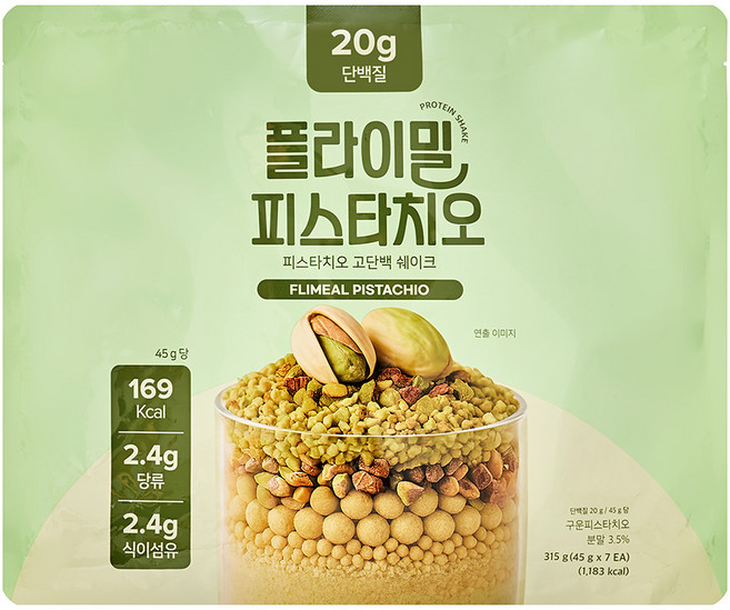 플라이밀 피스타치오 단백질 쉐이크 파우치 7p, 315g, 1개