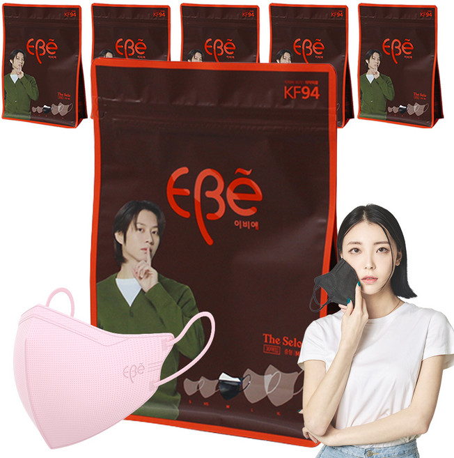 이비에 더세로 마스크 청소년 여성용 KF94 중형 + 향균파우치 세트, 연핑크, 6개, 30개입