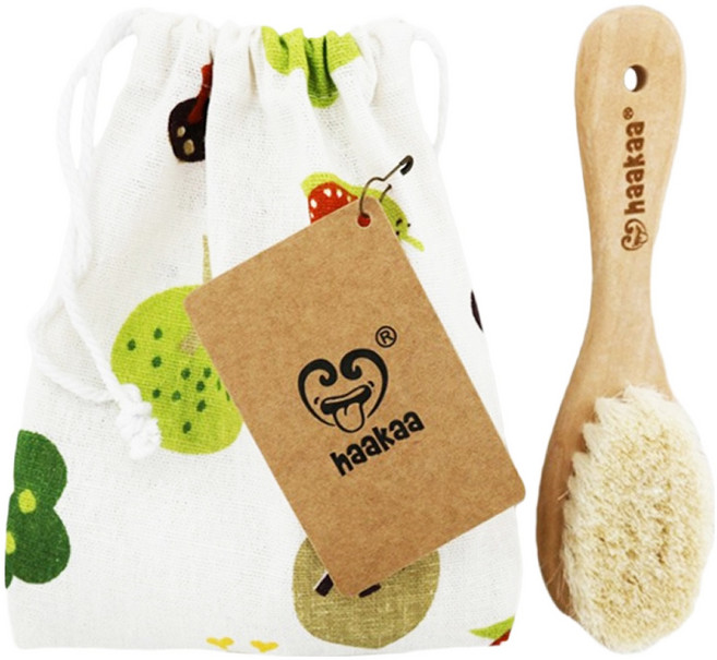 haakaa 山羊毛嬰兒髮梳, 木色, 1個