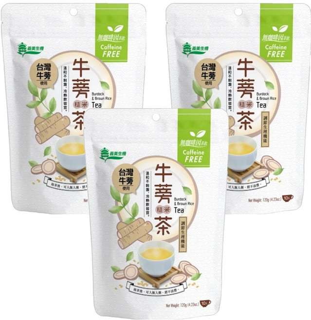 義美生機 台灣牛蒡糙米茶 無咖啡因 溫和滋養, 12g, 10包, 3袋
