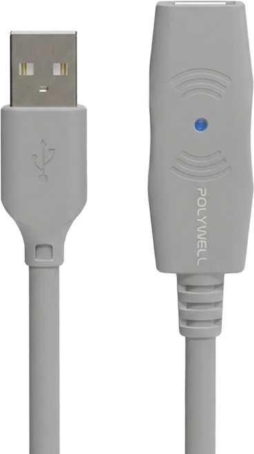 POLYWELL 寶利威爾 USB2.0 Type-A公對A母 主動式增益延長線 PW15-W45-M210, 10m, 1條