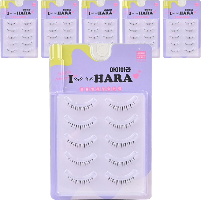 아이하라 언더업 일체형 인조 속눈썹 5쌍 TC140, 6개, 블랙