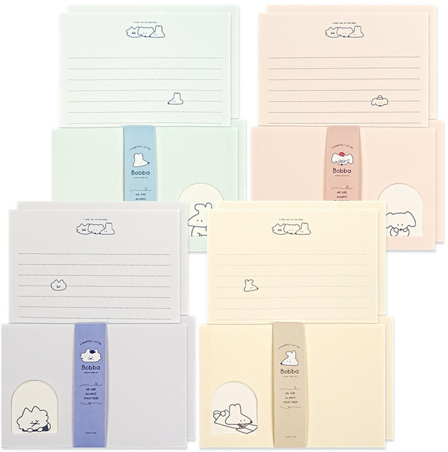 뭉구 1000 감성 보바 창문 편지지 4종 x 2p 세트, 크림 + 민트 + 페일핑크 + 세레니티, 1개