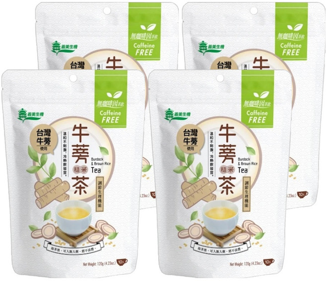 義美生機 台灣牛蒡糙米茶 無咖啡因 溫和滋養, 12g, 10包, 4袋