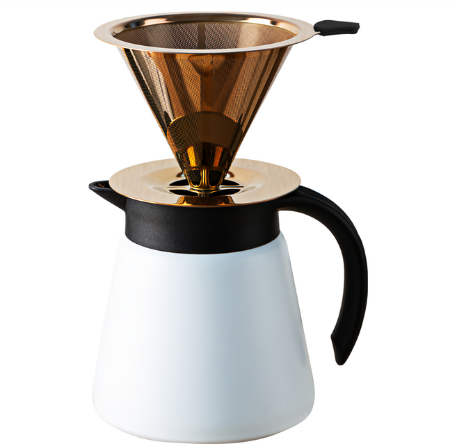 KALDIN 玫瑰金鈦合金手沖咖啡套組, 濾杯 + 咖啡壺, 650ml, 1組