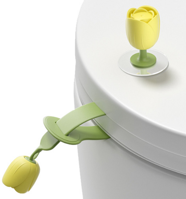 피키픽스 변기뚜껑 시트 커버 실리콘 손잡이 플라워 세트, 1세트, 옐로우