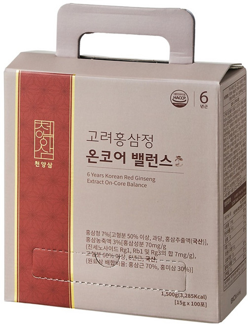 천양삼 6년근 고려홍삼정 온코어 밸런스 홍삼스틱, 15g, 100개