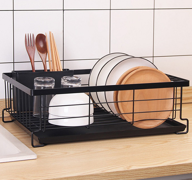 블럭마트 주방용품 식기 수납 건조대 단층, 1단, 블랙