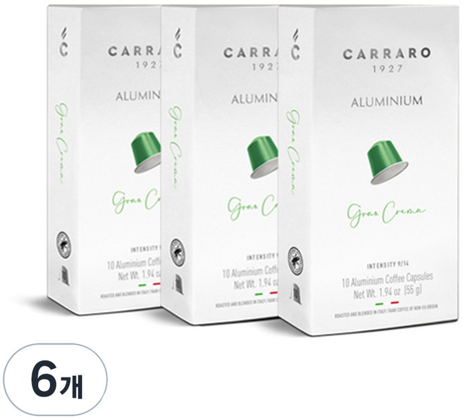 까라로 네스프레소 호환 캡슐 알루라인 그란 크레마, 5.5g, 10개입, 6개