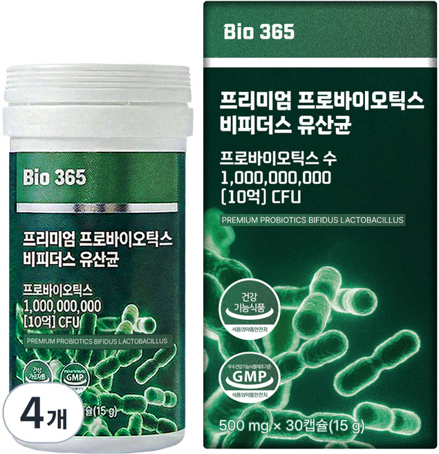 바이오365 프리미엄 프로바이오틱스 비피더스 유산균 15g, 30정, 4개