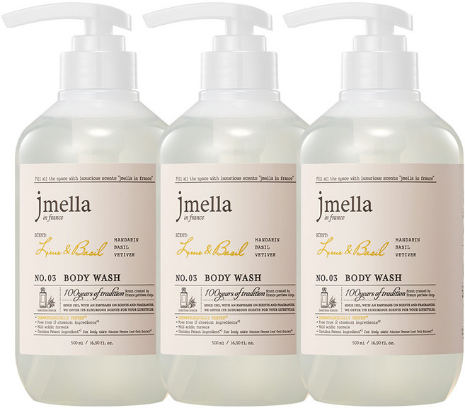 제이멜라 인 프랑스 라임 앤 바질 바디 워시 시트러스향, 500ml, 3개