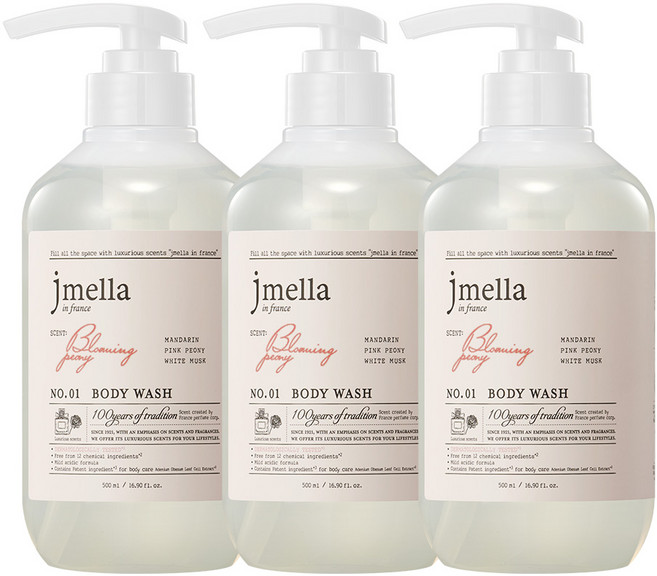 제이멜라 인 프랑스 블루밍 피오니 바디 워시 러블리 플로럴향, 500ml, 3개