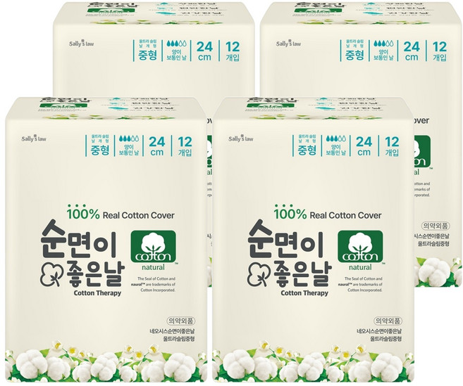 순면이 좋은날 생리대, 중형, 12개입, 4개