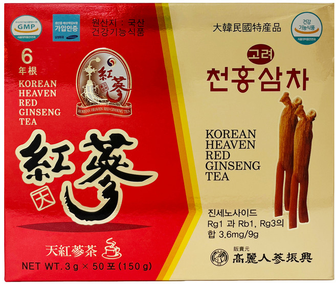 振興高麗人蔘 高麗天紅蔘茶禮盒, 50包, 1盒, 3g