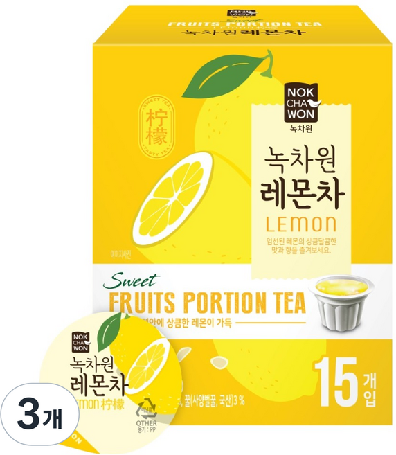 NOKCHAWON 綠茶園 檸檬茶茶包, 3個, 30g, 15入
