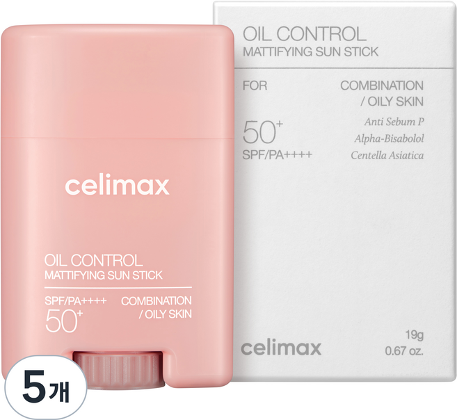 celimax 控油霧面防曬棒 SPF50+ PA++++, 19克, 5個