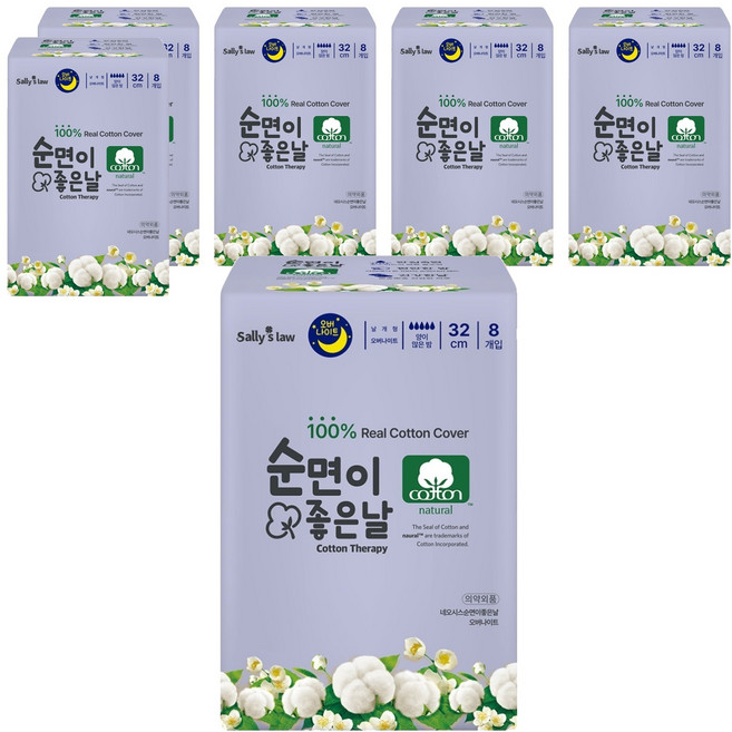 샐리의법칙 순면이 좋은날 생리대 날개형, 오버나이트, 8개입, 6개