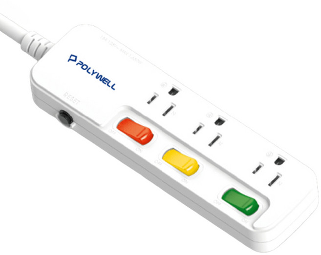 POLYWELL 寶利威爾 電源延長線 3孔 3切3座 PW15-T05-A027, 120cm, 延長線 白色, 1條