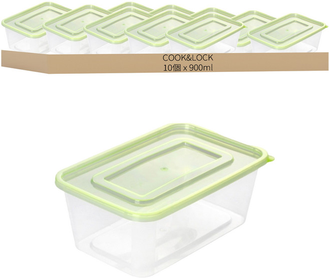 Cook&Lock 長方形密封盒, 10個容器 + 10個蓋子, 1組