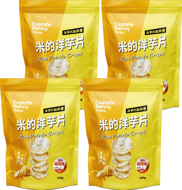 Captain Danny 丹尼船長 米的洋芋片 爆香蒜辣味, 120g, 4包