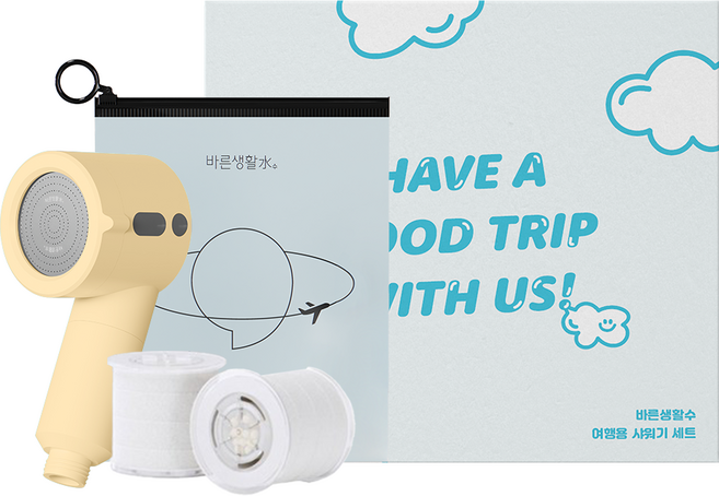 바른생활수 여행용 미니 샤워기 + 바른 필터 2p 세트, 1개, 크림 옐로우
