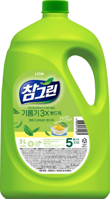 참그린 레몬 녹차 뽀드득 어드밴스 주방식기세제 용기, 3.1kg, 1개