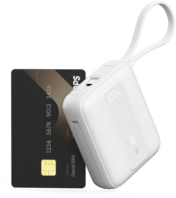 프롭스 30W PPS 초고속 충전 10000mAh 기내반입 미니 일체형 휴대용 보조배터리, 스노우, PFB112S10