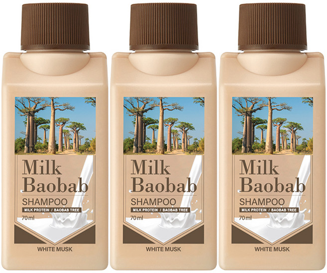 밀크바오밥 여행용 샴푸 화이트머스크향, 70ml, 3개