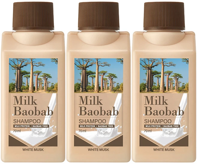 밀크바오밥 여행용 샴푸 화이트머스크향, 70ml, 3개 - 쿠팡