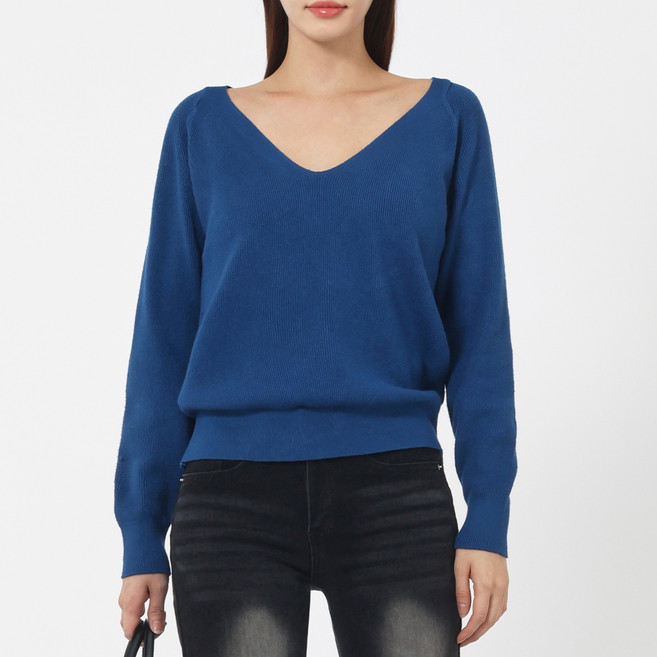 엘쏘 여성용 데일리 브이넥 루즈핏 긴팔 니트