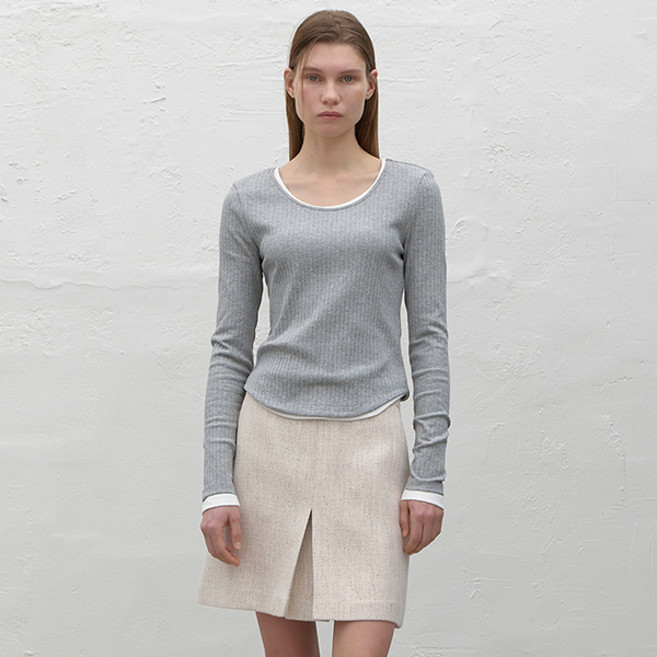 아틀리에나인 여성용 골지 슬림 라운드넥 티셔츠 T-6765