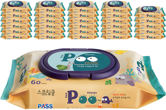 sprinkle POO 坐浴盆濕紙巾 蓋型, 70g, 60張, 40個