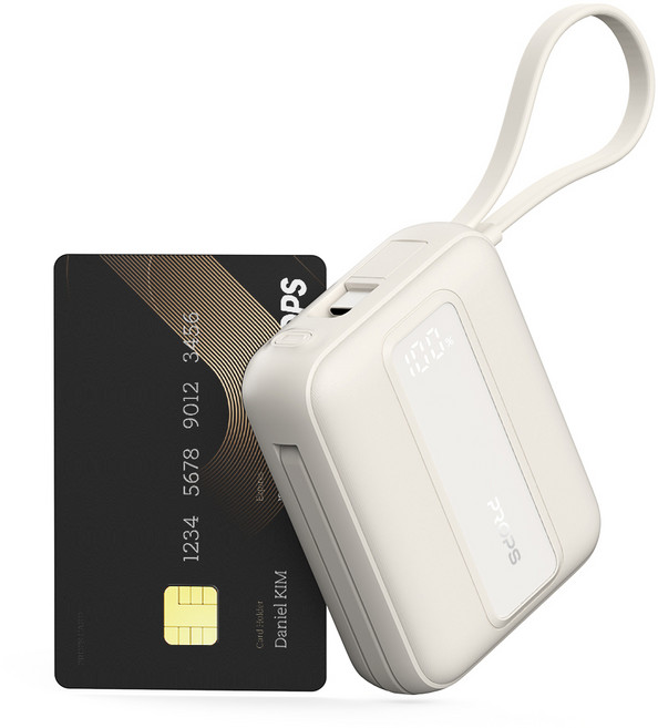 프롭스 30W PPS 초고속 충전 10000mAh 기내반입 미니 일체형 휴대용 보조배터리, 크림, PFB112C10