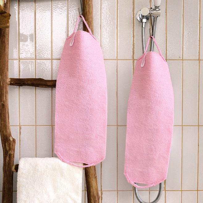 웨신 뱀부 손잡이 샤워타올 하드타입 2p, 핑크, 1개, 2개입