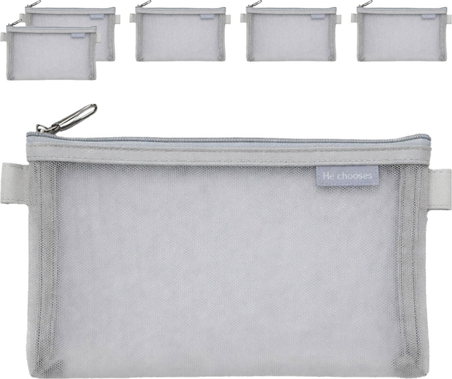문구담 메쉬 파우치형 필통, 그레이, 6개