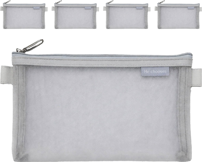 메쉬 파우치형 필통, 그레이, 5개