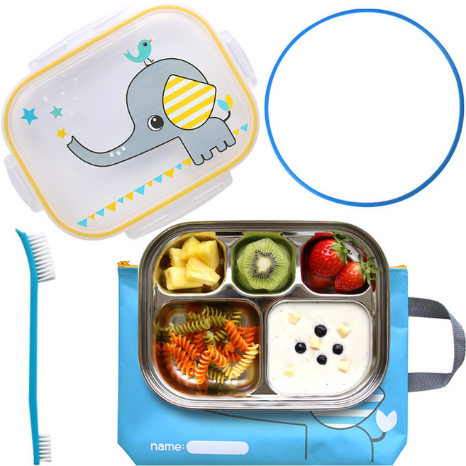 littleme 아동용 스텐 식판 도시락 세트, 동물원, 도시락 + 가방 + 교체용 추가 실리콘 + 세척솔, 1개