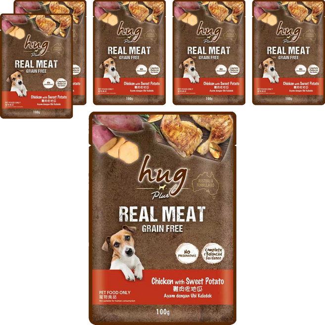 hug 哈格 Plus 無穀主食狗餐包, 雞肉佐地瓜, 100g, 6包