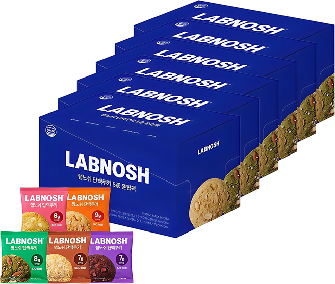 Labnosh 綜合蛋白質餅乾組 雙重巧克力口味 40g 2包+白巧克力橘子口味 40g 2包+杏仁果綠茶口味 40g 2包+花生奶油口味 40g 2包, 6盒, 400g