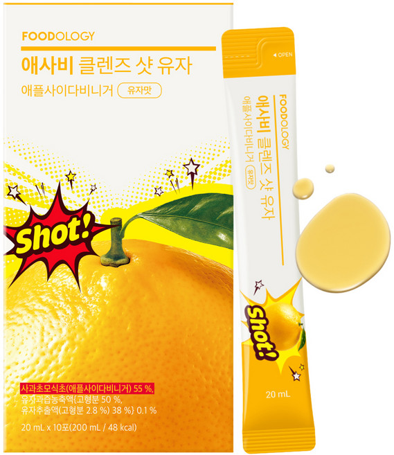 푸드올로지 당제로 고함량 애사비 클렌즈 샷 유자맛, 1개, 10회분